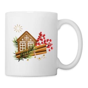 Lebkuchenhaus mit Zimtstangen - Tasse - Weiß - Rechts