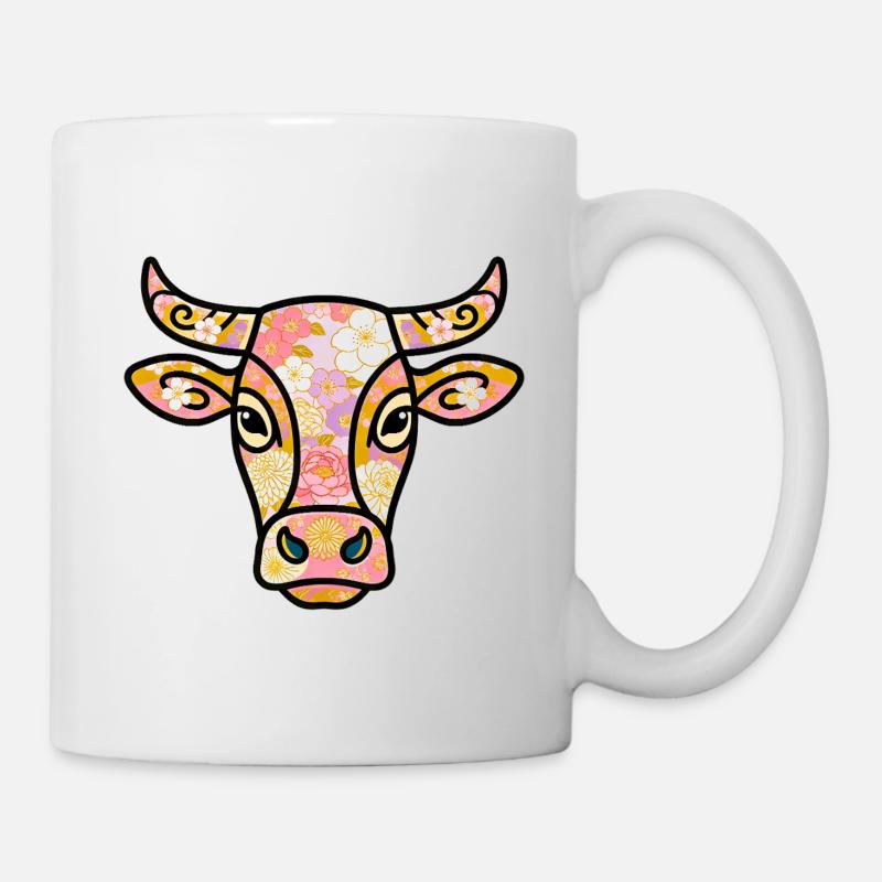 Böhmische pastellfarbene Blumenkuh - Tasse - Weiß