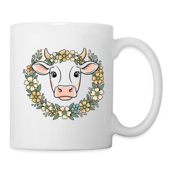Kuh Blumenkranz Boho Frühling Vektor - Tasse - Weiß - Rechts