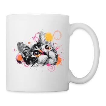 Katzenkopf Farbexplosion - Tasse - Weiß - Rechts