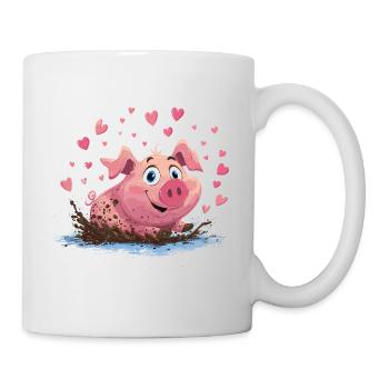 Schweinchen im Schlammherz - Tasse - Weiß - Rechts