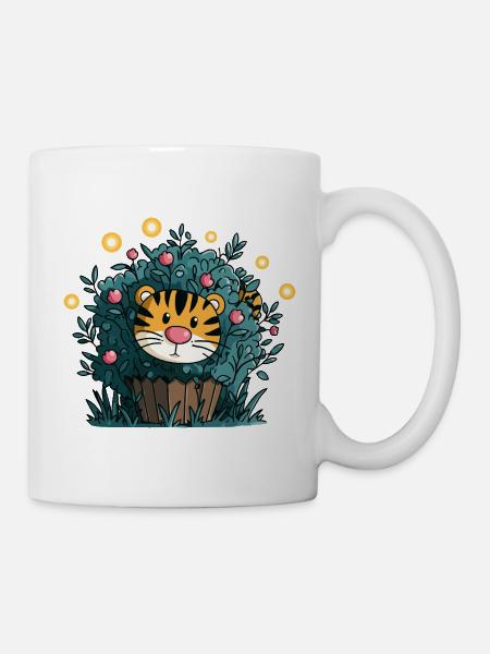 Tiger im Blütenbusch - Tasse - Weiß