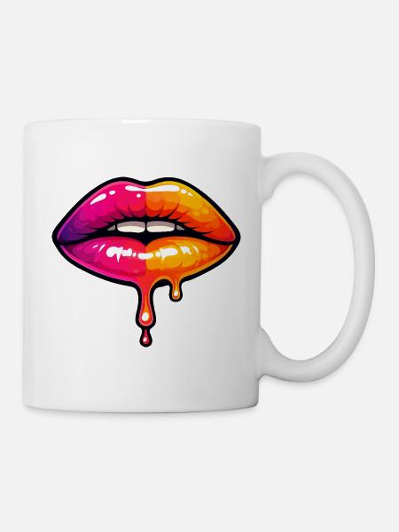 Tropfende Neonlippen - Tasse - Weiß