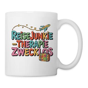  Reisejunkie Therapie Zwecklos Lustiger Spruch - Tasse - Weiß - Rechts