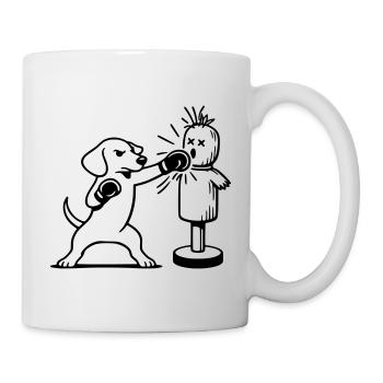 Sparring Dachshund Boxing Line Art - Mug - white - Right