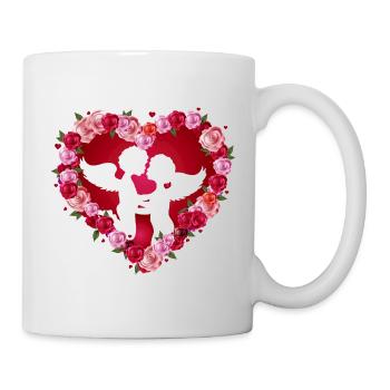 Kissing angels in heart-shaped rose frame - Mug - white - Right