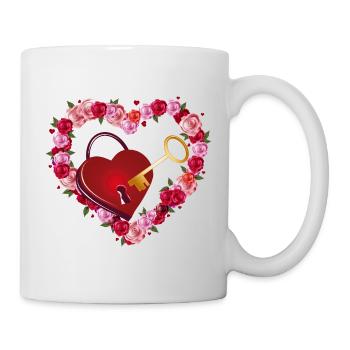 Rose heart with love lock and golden key - Mug - white - Right