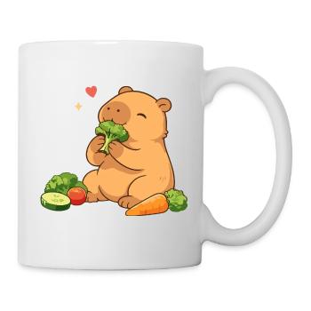 Capybara loves vegetables – relaxed & cute - Mug - white - Right