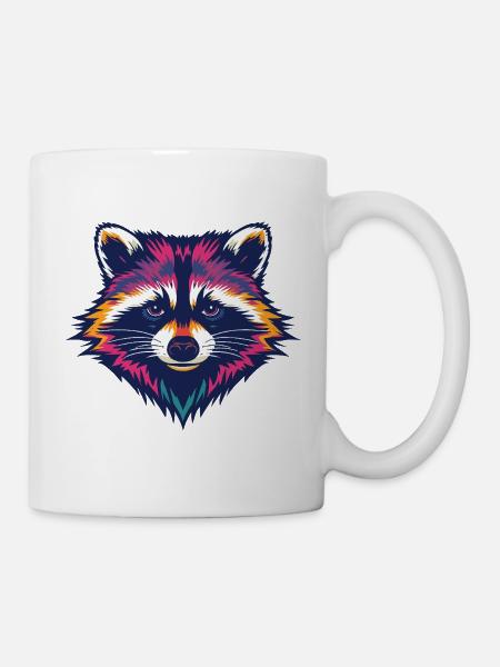 Farbexplosion Waschbär Kopf - Tasse - Weiß