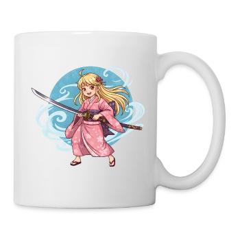 Anime Samurai Girl in Kimono with Katana - Mug - white - Right