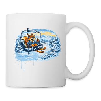 Lustiges Eichhörnchen im Skilift –Winterspaß Motiv - Tasse - Weiß - Rechts