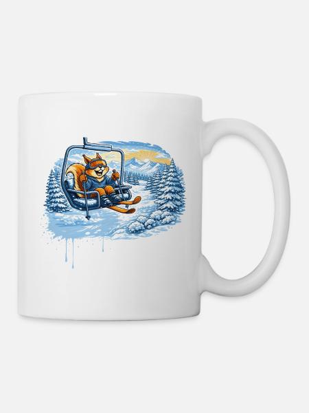 Lustiges Eichhörnchen im Skilift –Winterspaß Motiv - Tasse - Weiß