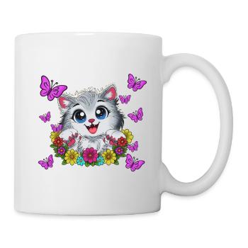Cat kiss in a floral wreath - Mug - white - Right