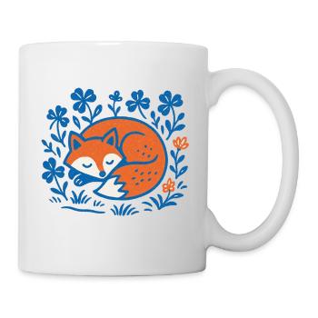Schlafender Fuchs im Blumen-Nachtgarten - Tasse - Weiß - Rechts