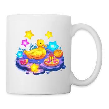 Gelbe Ente am Zitrussee mit Sternen - Tasse - Weiß - Rechts