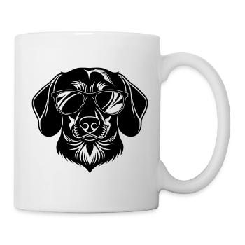 Dackel Hundekopf mit Sonnenbrille - Tasse - Weiß - Rechts