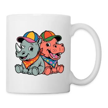 Duo animal avec des casquettes colorées - Mug blanc - blanc - Droite