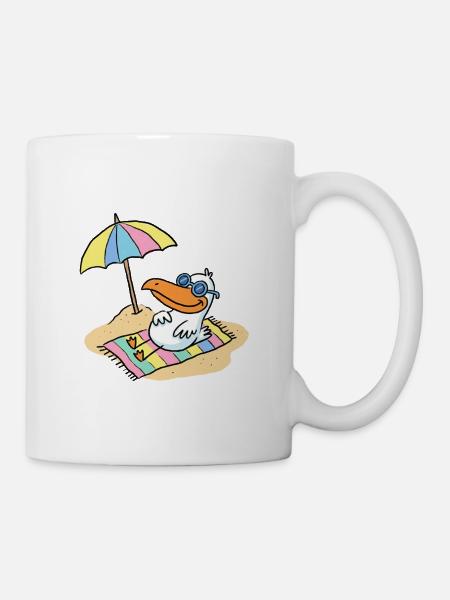 Sun bird on the beach with umbrella - Mug - white