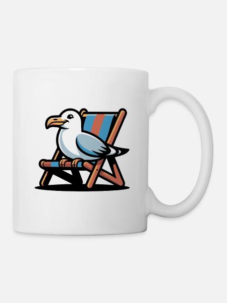 Möwe auf Strandliege - Tasse - Weiß