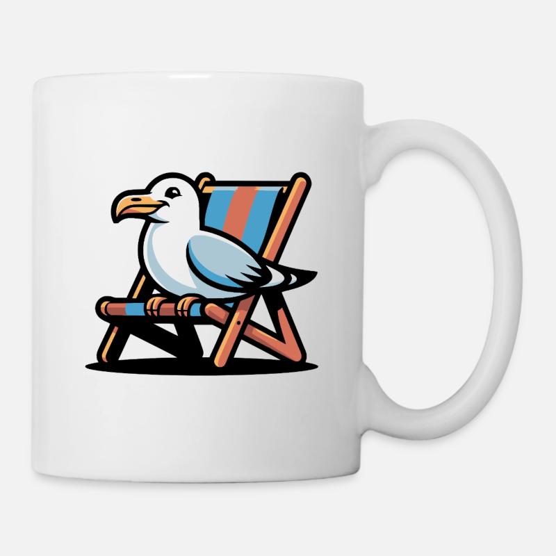 Möwe auf Strandliege - Tasse - Weiß