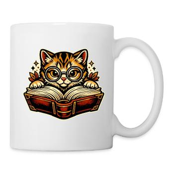 Kitten with glasses reading - Mug - white - Right