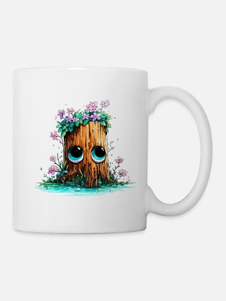 Waldstumpf mit Blütenaugen - Tasse - Weiß