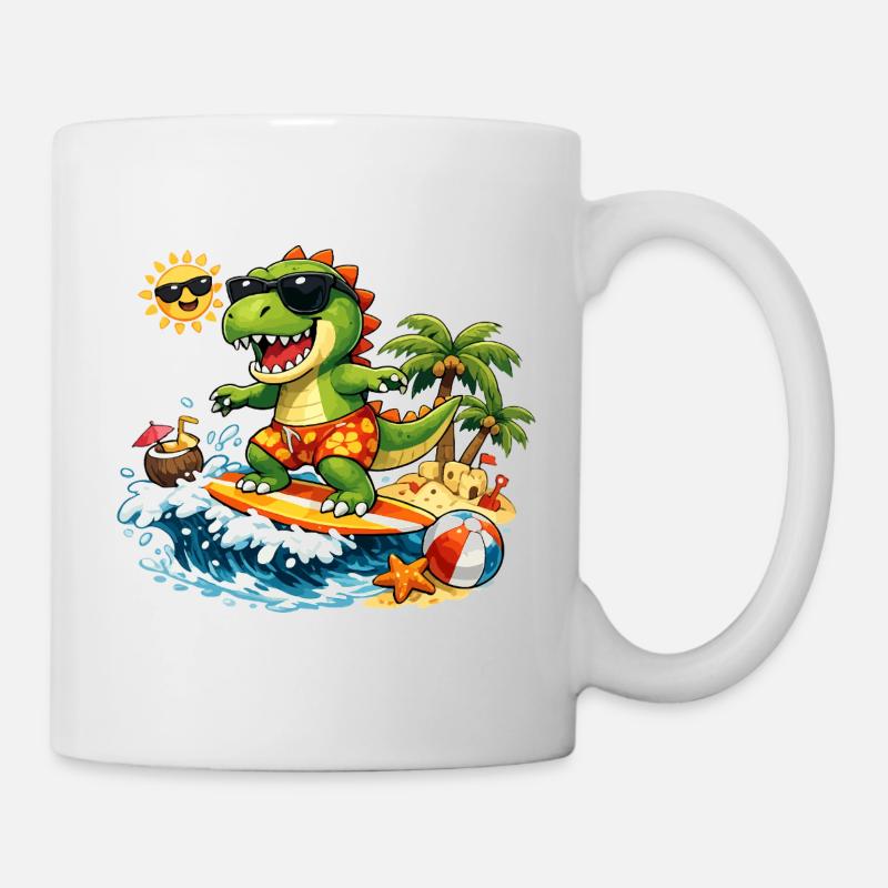 Dinosaur Surfer Fun Illustration for Kids - Mug - white