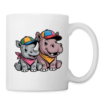 Funny Baby Rhino & Hippo – Cute Animal Duo - Mug - white - Right