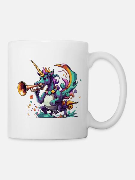 Farbexplosion Einhorn-Trompeter - Tasse - Weiß