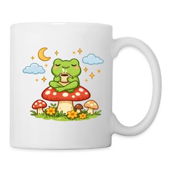 Süßer Kaffee-Frosch auf Pilz– Cozy Night Vibes - Tasse - Weiß - Rechts
