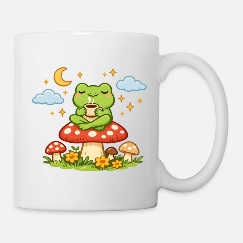 Sweet Coffee Frog on Mushroom– Cozy Night Vibes - Mug - white