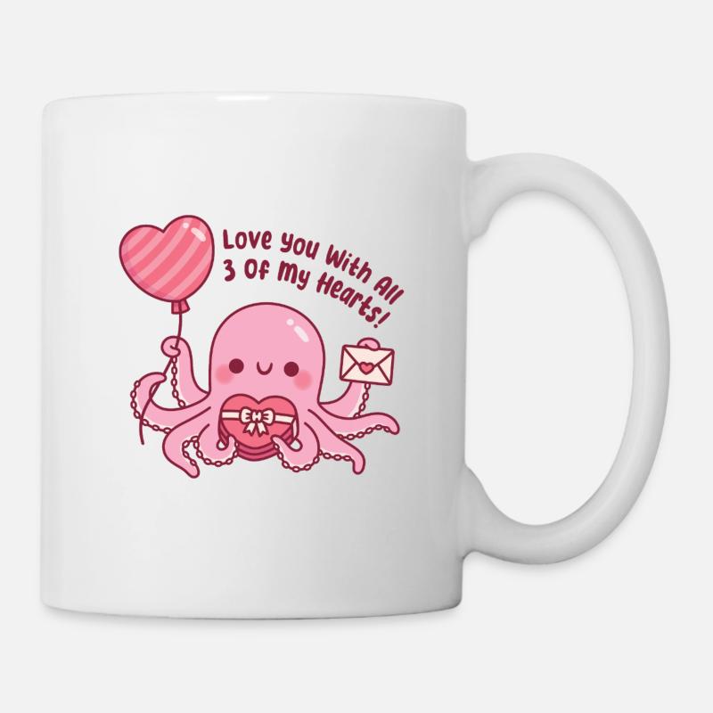 Un mignon poulpe rose t’aime de mes trois cœurs - Mug blanc - blanc