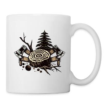 Lumberjack motif with tree trunk and axes - Mug - white - Right