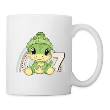 7th Birthday Dinosaur Rainbow Cute Cute - Mug - white - Right