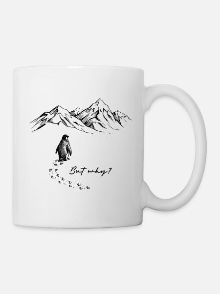 But why? Pinguin Meme Antarktis Schnee Spuren Eis - Tasse - Weiß