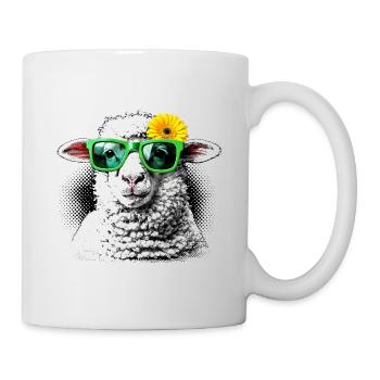 Modernes Schaf – Blume Gerbera Sonnenbrille Kunst - Tasse - Weiß - Rechts