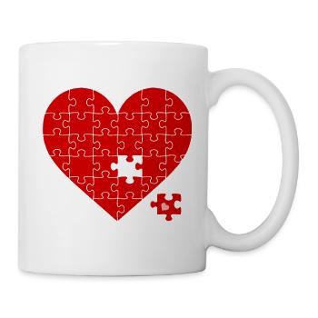 Cœur de puzzle rouge : - Mug blanc - blanc - Droite