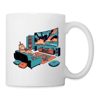 Thick Sofa Cat Chips TV Cinema Evening Cat Motif - Mug - white - Right