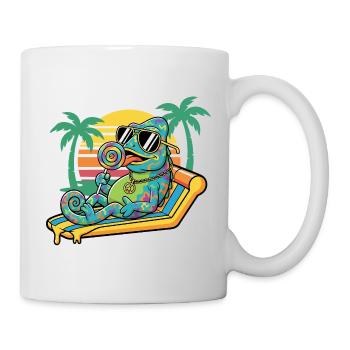 Caméléon dans le motif humoristique des vacances de plage d’été - Mug blanc - blanc - Droite
