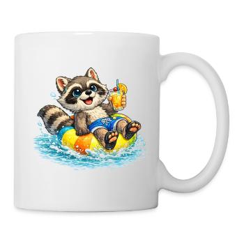 Waschbär im Schwimmring mit Cocktail  Beschreibung - Tasse - Weiß - Rechts