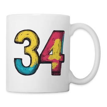 34 Zahl Bunt - Tasse - Weiß - Rechts