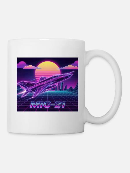 Mig-21 Retro Futuristisches Neon - Tasse - Weiß