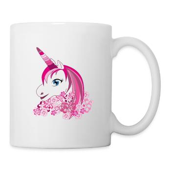 Licorne rose avec couronne de fleurs - Mug blanc - blanc - Droite