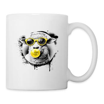 Pop Art Schaf – Halftone mit Neon Sonnenbrille - Tasse - Weiß - Rechts