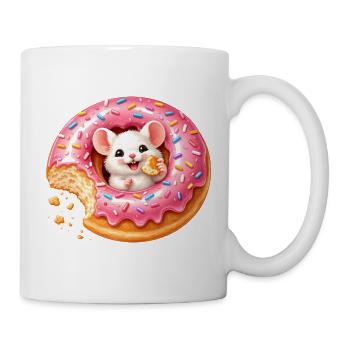 Niedliche Maus im Donut Illustration mit Biss  - Tasse - Weiß - Rechts