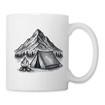 Bergcamping Zelt am Feuer – Linienkunst - Tasse - Weiß - Rechts