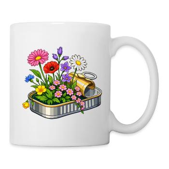 Colorful flowers in opened tin illustration - Mug - white - Right
