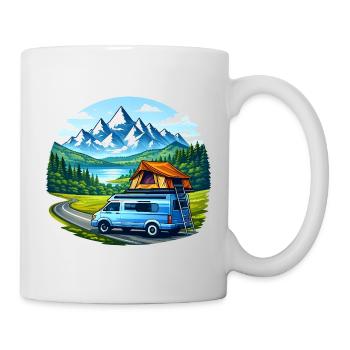 Vanlife Camper Illustration Bergmotiv - Tasse - Weiß - Rechts