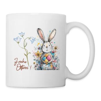 Osterhase mit bunten Eiern - Tasse - Weiß - Rechts