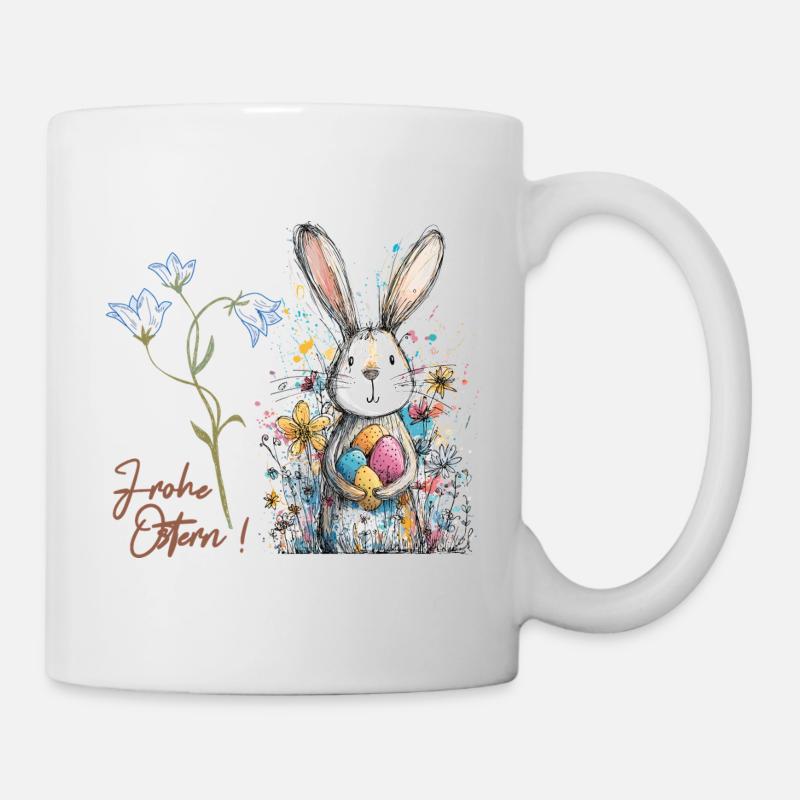 Lapin de Pâques avec des œufs colorés - Mug blanc - blanc